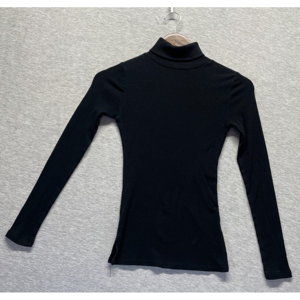 Ambiance Sweater Womens Small Black Ribbed Knit Stretch Long Sleeve Turtleneck